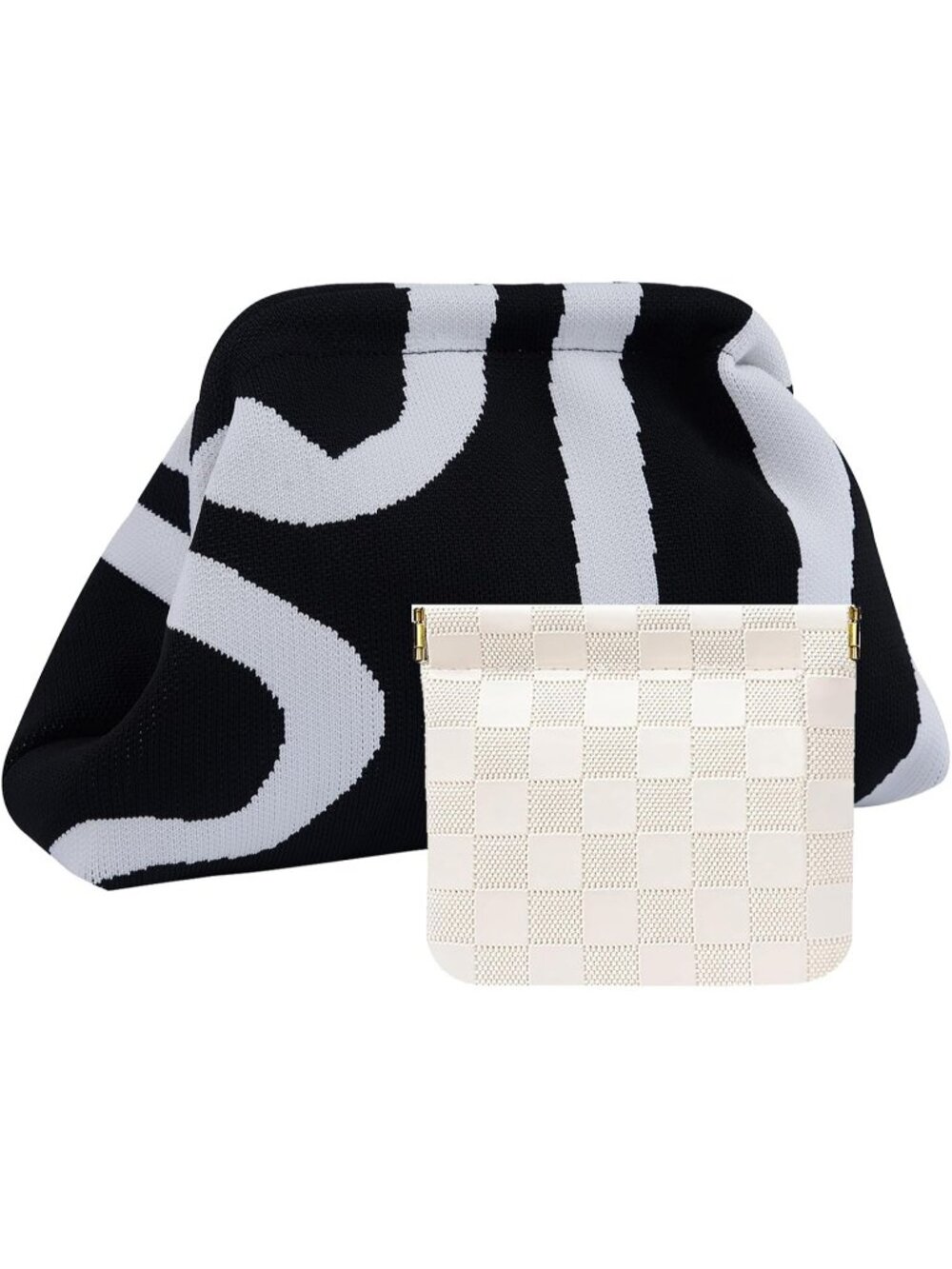 Women's Black Leopard Woven Crochet Cloud Clutch Purse Dumpling Evening Bag
